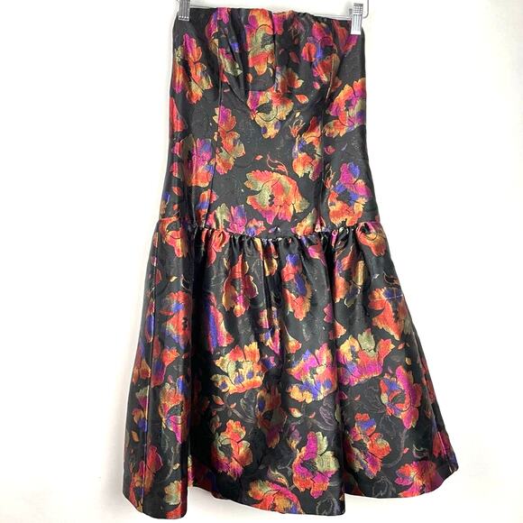 David Meister | Strapless Floral Dress Black Cocktail  6 - Picture 1 of 7